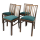 Lot de 4 chaises vintage bois brun, assise verte, style années 50