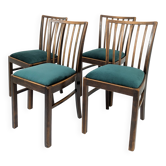 Lot de 4 chaises vintage bois brun, assise verte, style années 50