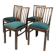 Lot de 4 chaises vintage bois brun, assise verte, style années 50