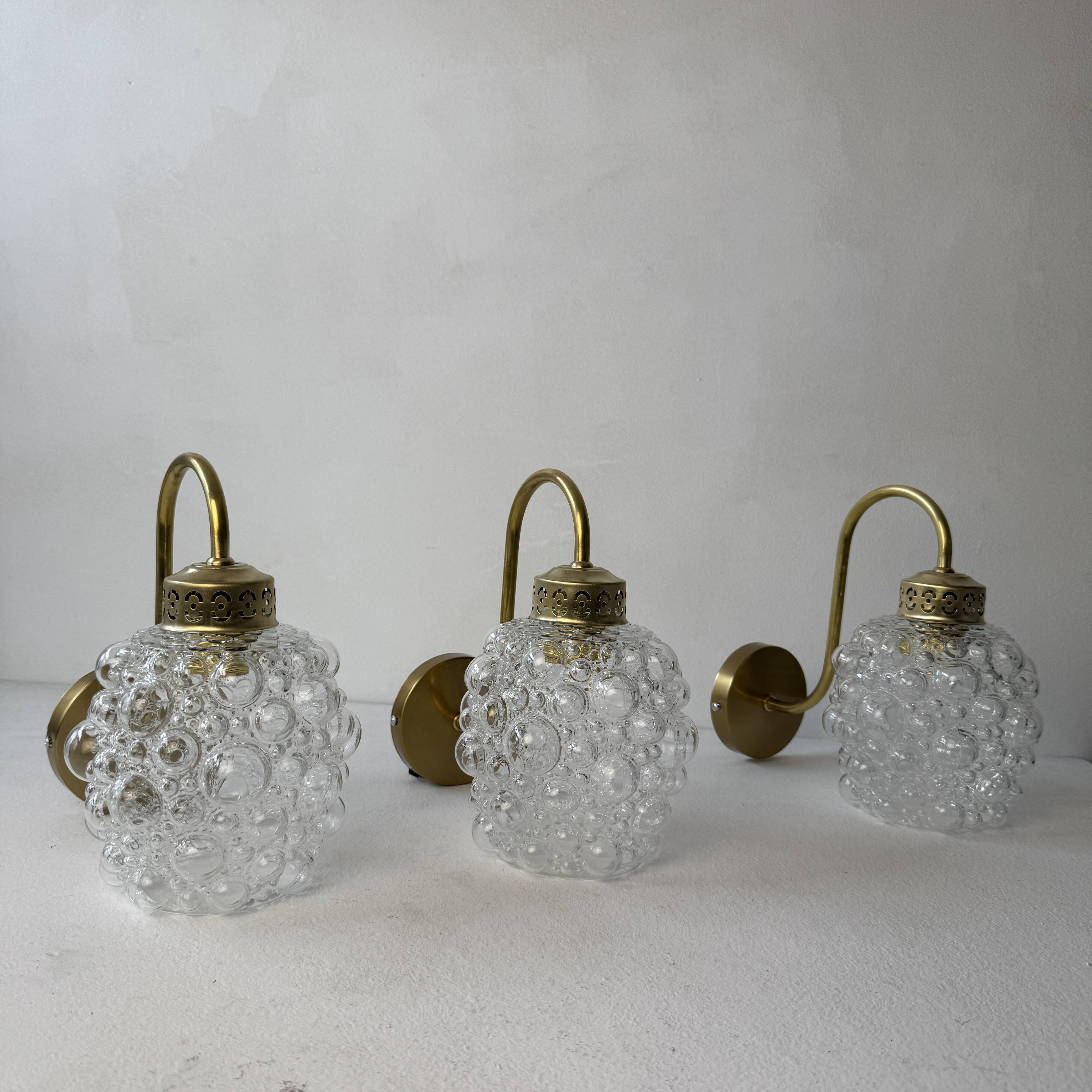 Lot of 3 vintage bubble glass wall lights.