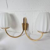 Pair of 1960 opaline and brass wall lights from Italy