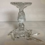 Pineapple candlestick with six glass moulded pendants.