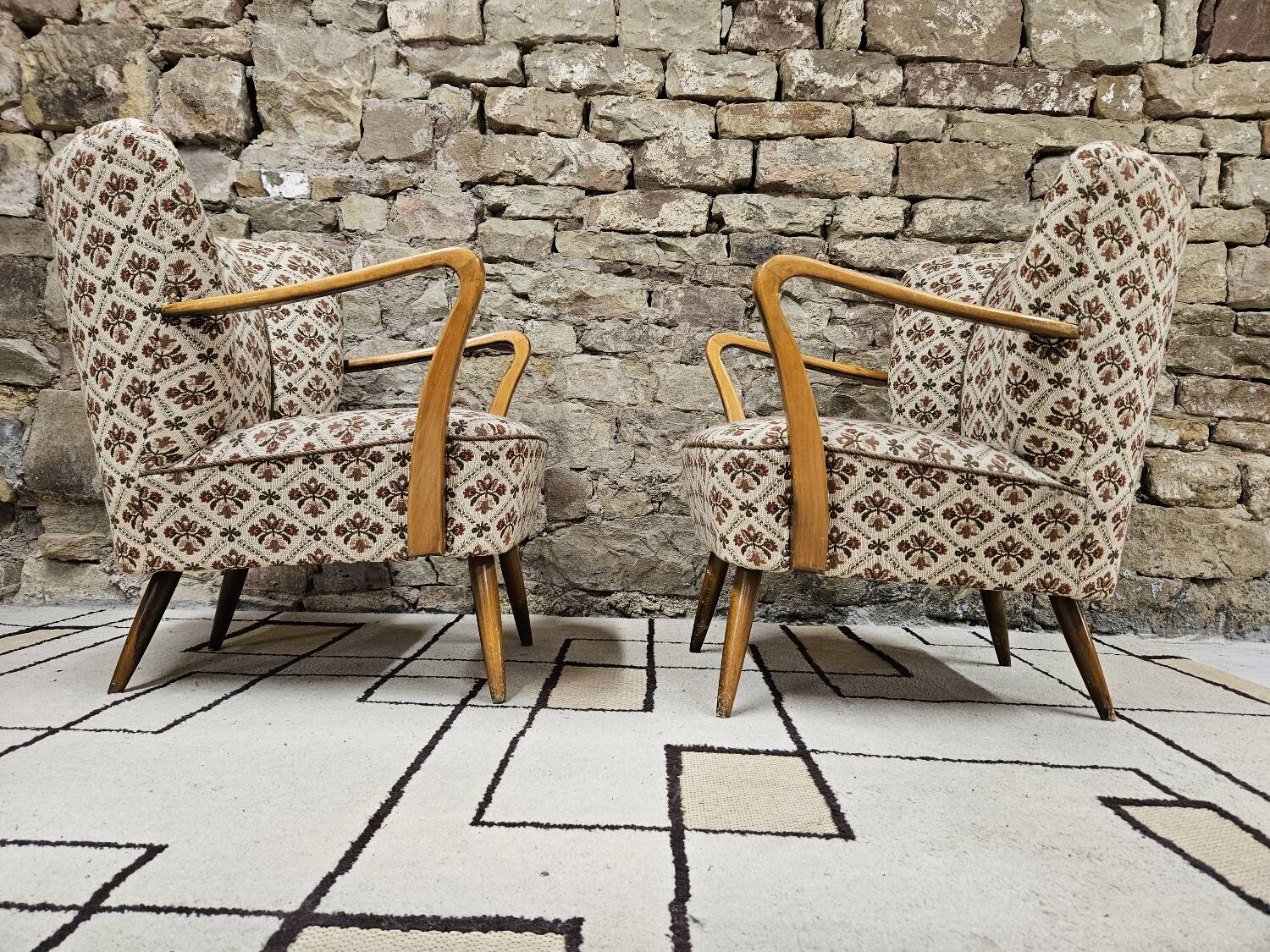 Pair of 1960 flowered armchairs