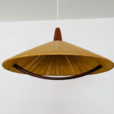 Raffia bast and teak pendant lamp by Temde
