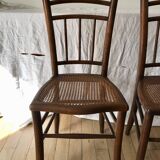 set of 4 bistro chairs in turned wood and canework stamped early 20th century