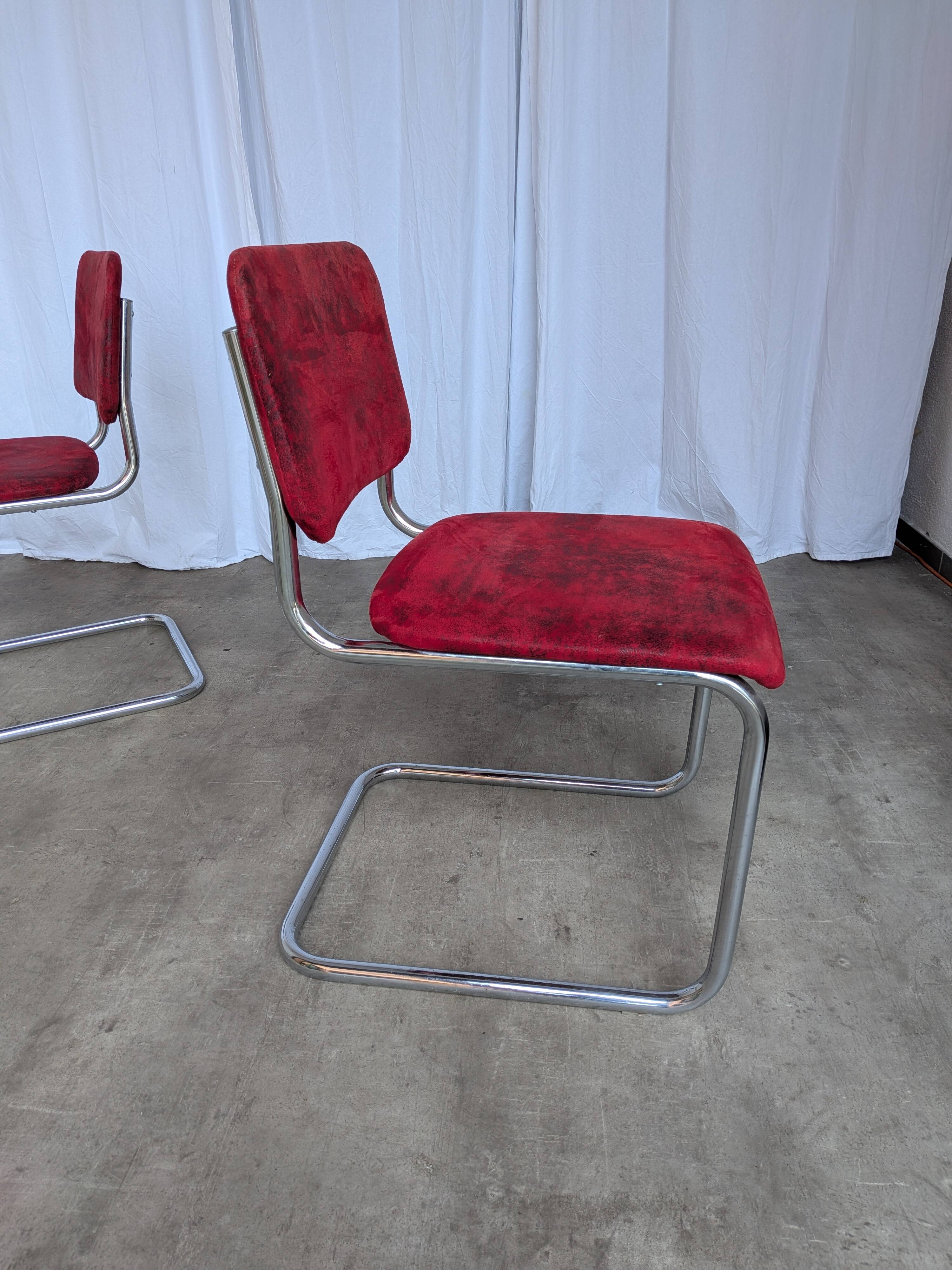 Cesca Style Dining Chair: Red Fabric, Tubular Frame, 1970s ( 2 in stock)