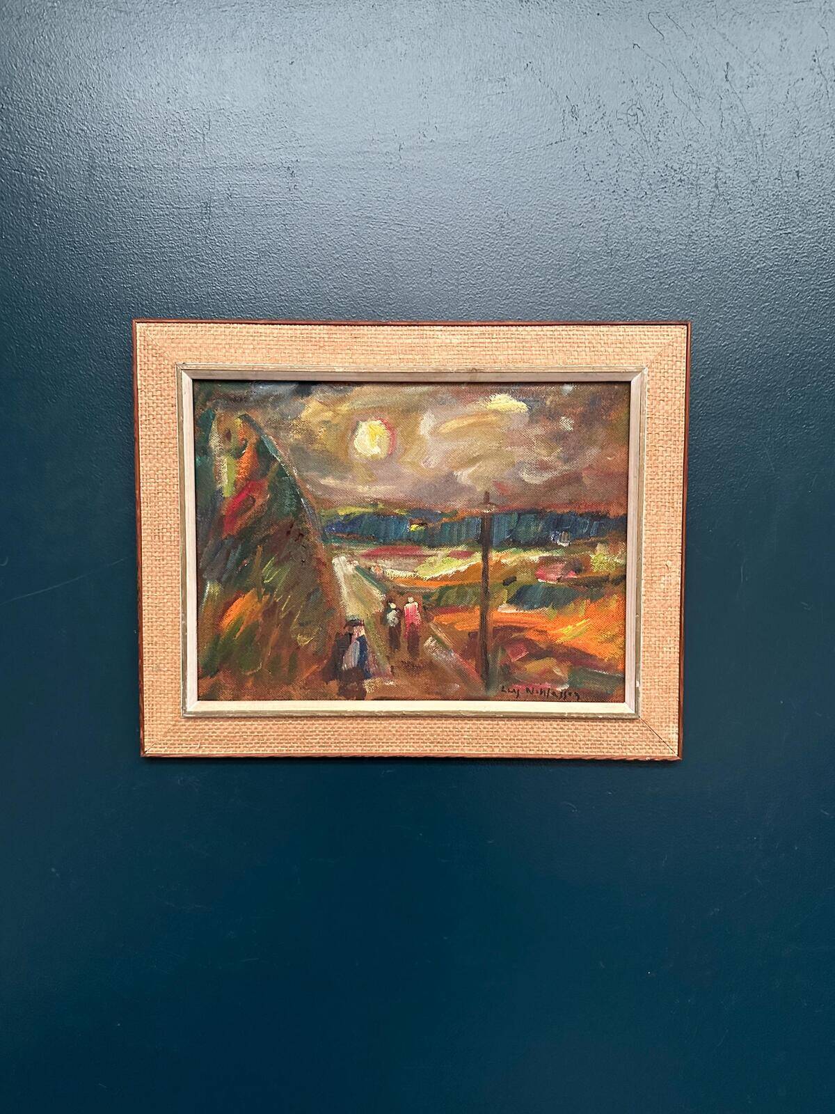 Original Swedish Oil on Panel – “Landscape with Figures” by Lars Niklasson