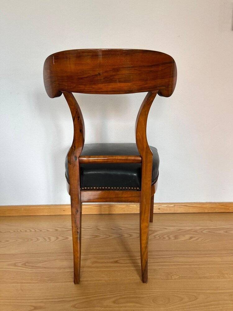 Biedermeier Shovel Chair in Walnut Veneer & Black Leather, Austria, 1820s