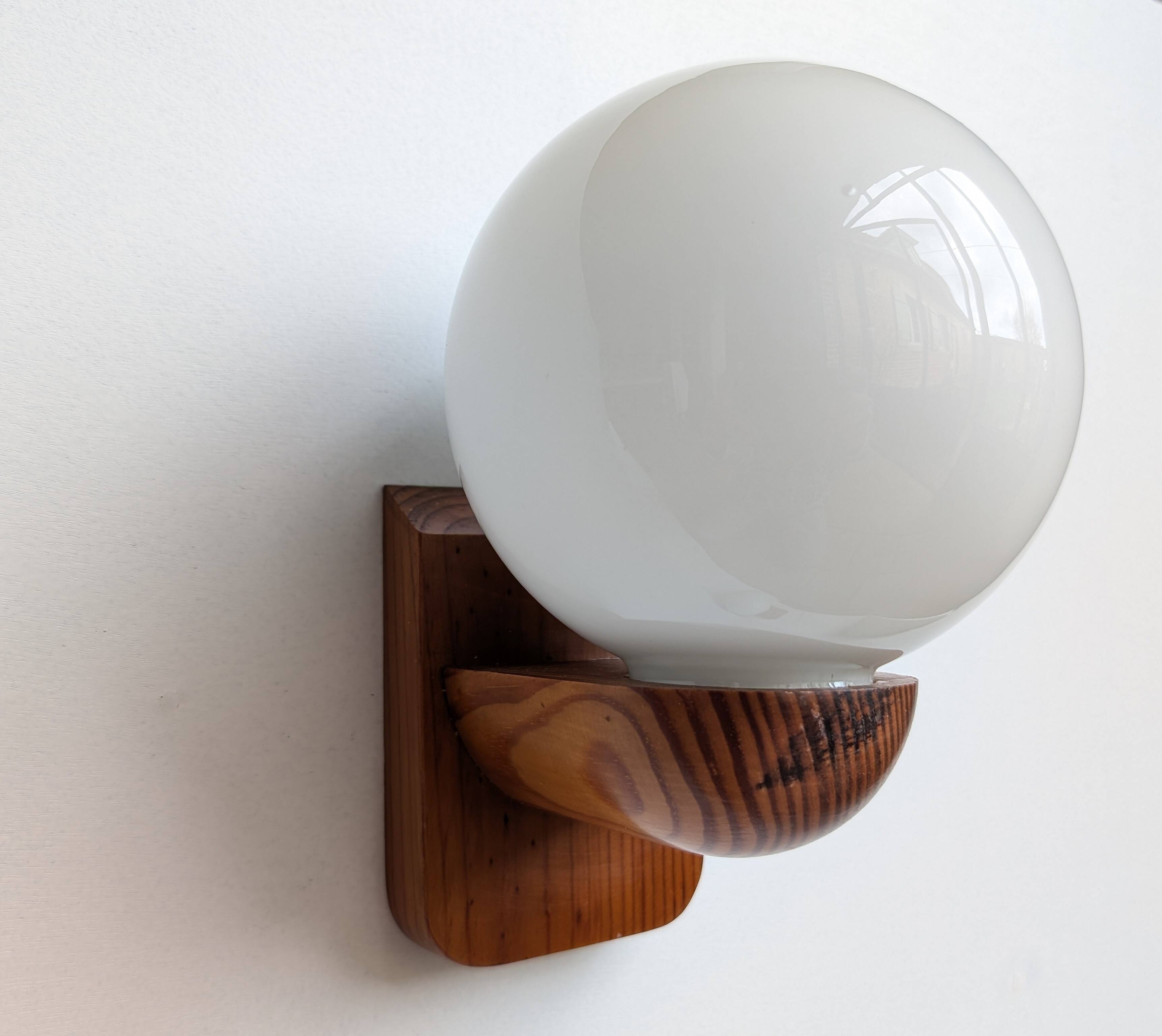 Pair of solid pine and opaline wall lights