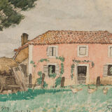 Watercolor on paper by G. Rémy farm house Serres Gaston Farot 1931