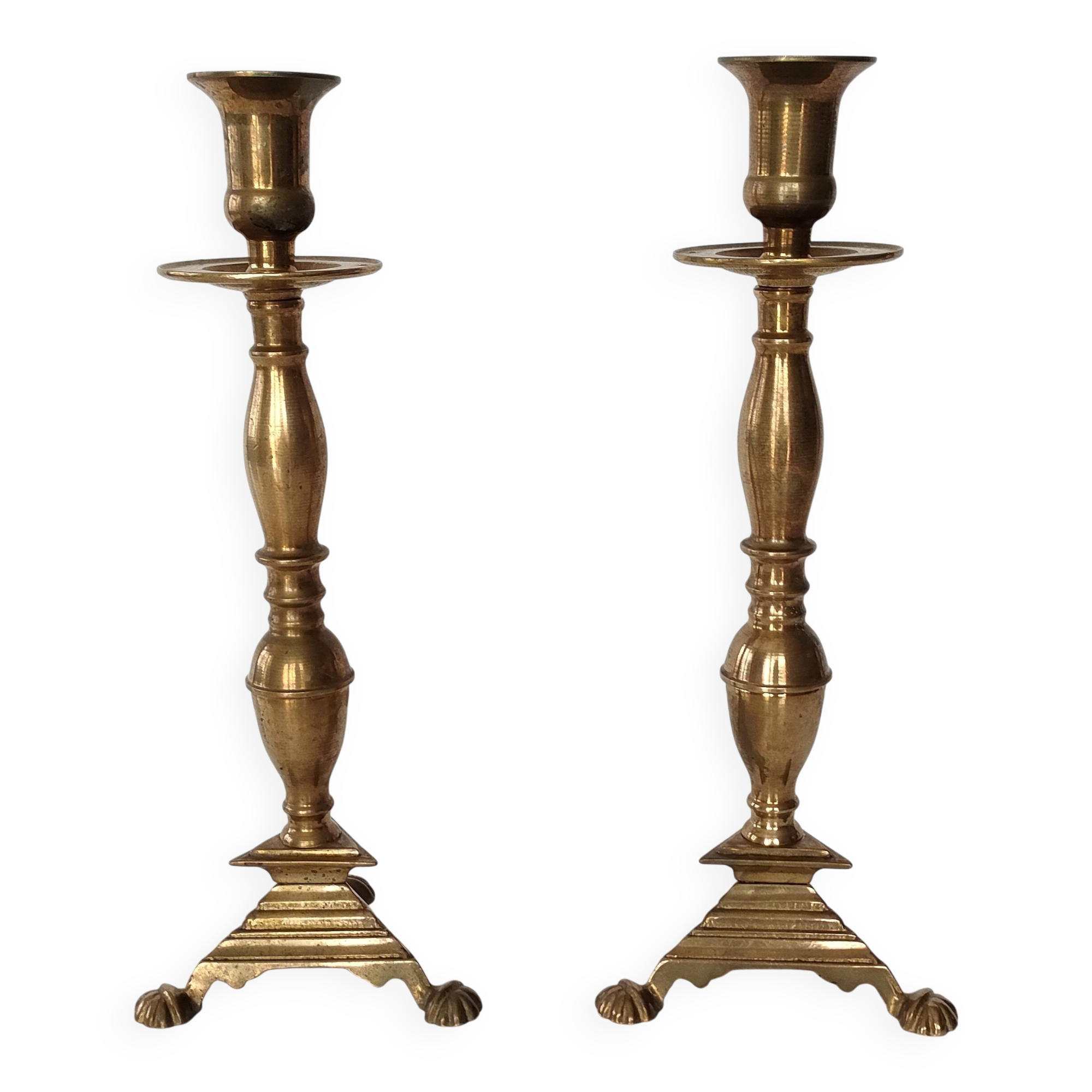 Pair of tripod candlesticks with lion's paws - Napoleon III - 19th century