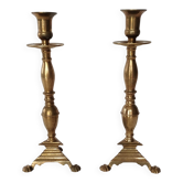 Pair of tripod candlesticks with lion's paws - Napoleon III - 19th century