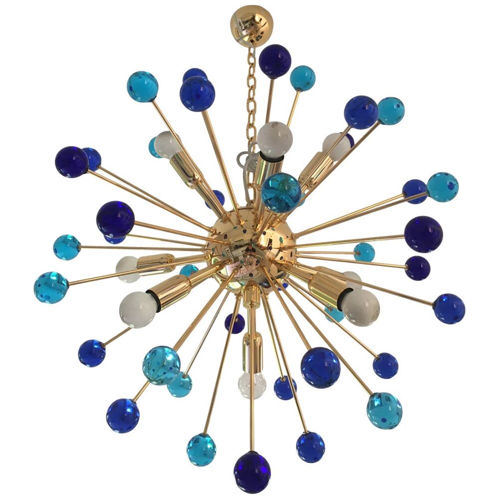 Light-blu and dark blue “star” murano glass sputnik