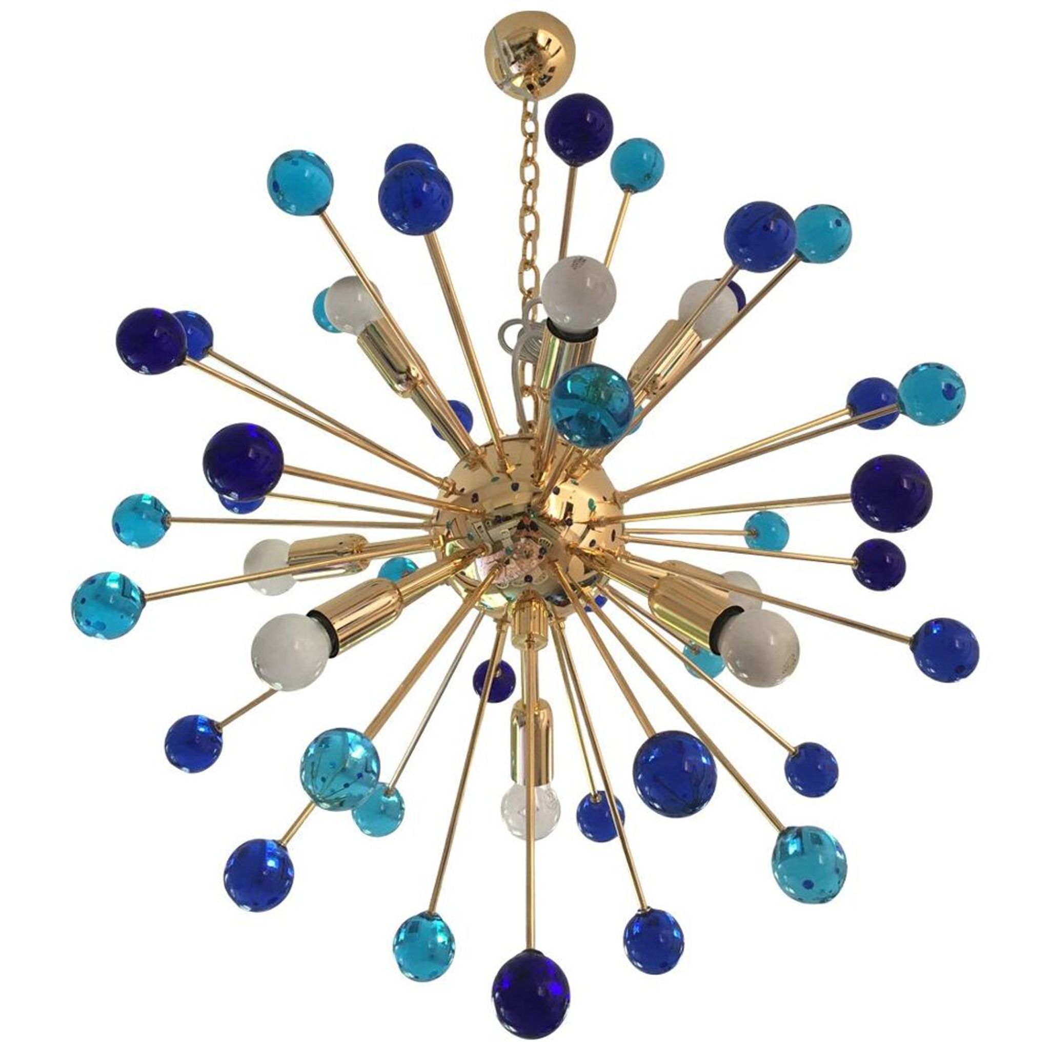Light-blu and dark blue “star” murano glass sputnik