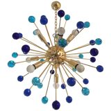 Lustre en or spoutnik en or spoutnik bleu clair et bleu