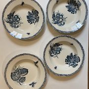 Set of 4 hollow plates, insect and fruit decorations, Manufacture Choisy le Roi, Terre de fer
