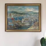 Small port. oil on canvas by jacques grad 1920-2008.