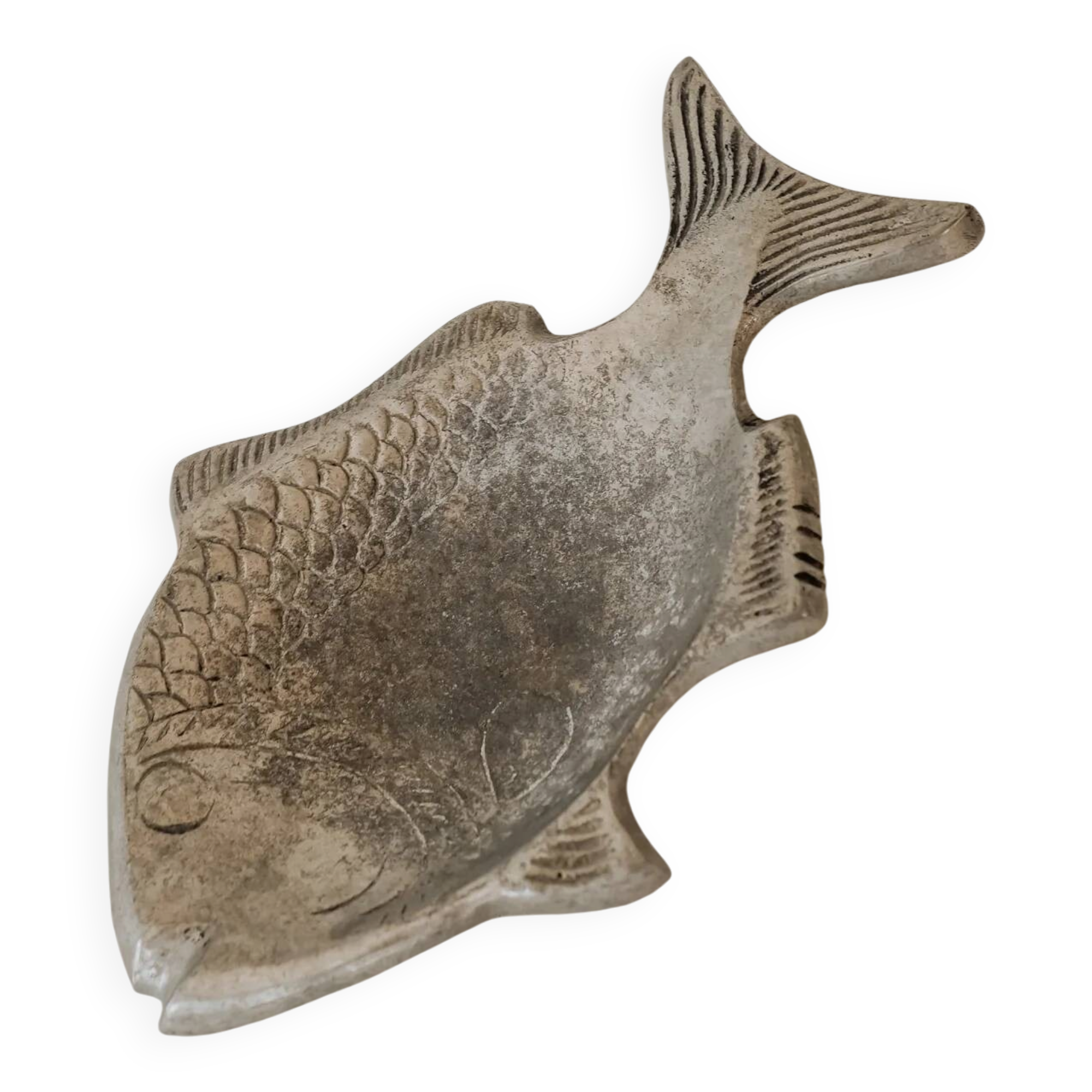 Vide-poches en métal argenté en forme de poisson
