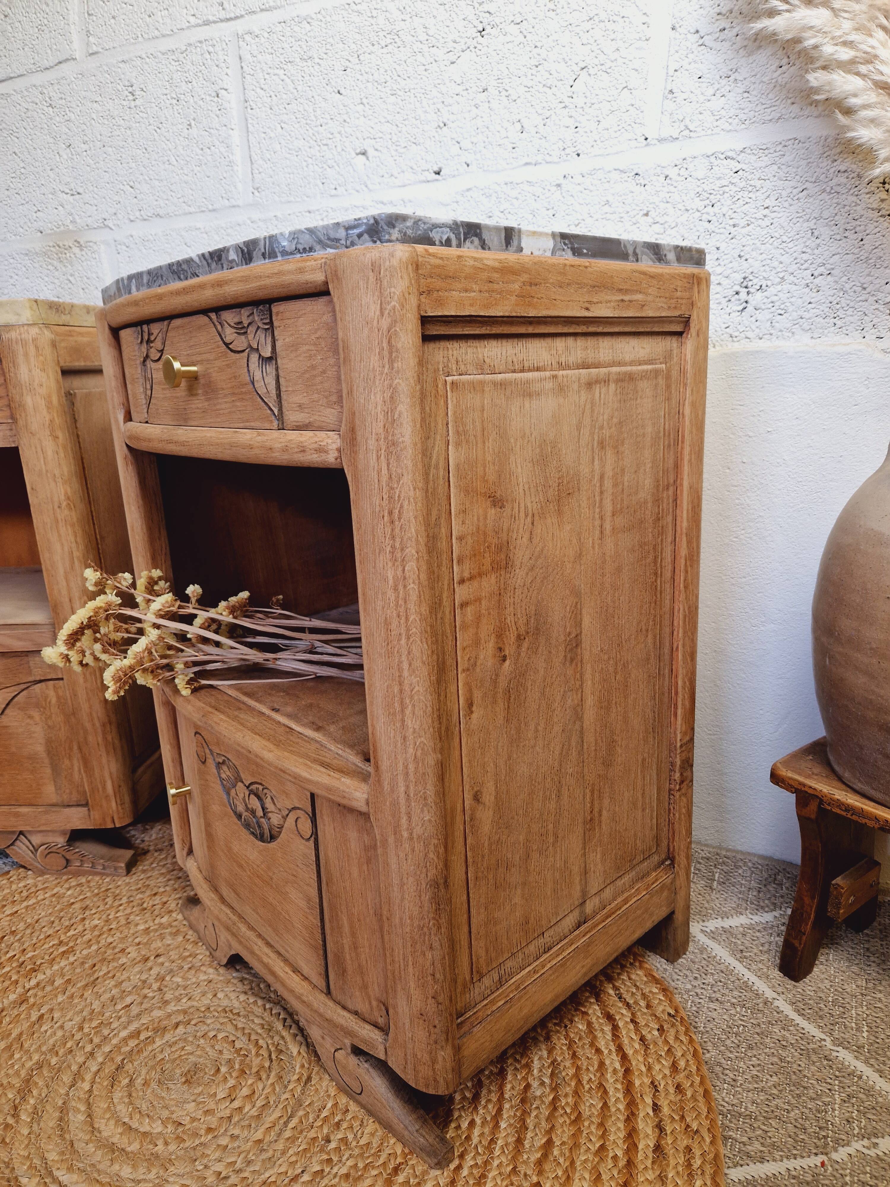 Pair of art deco oak bedside tables