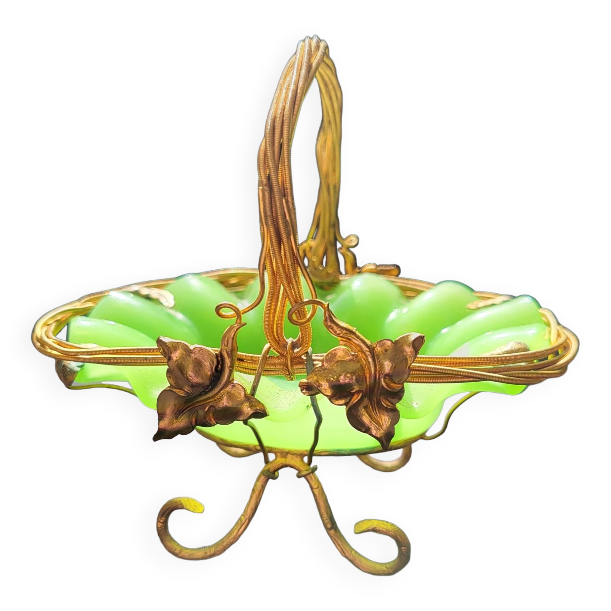 Empty pocket basket in green opaline (uranium/uraline)