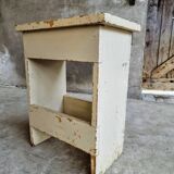 Vintage wooden stool side table creamy white