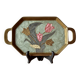 Small vintage brass tray with cloisonné enamel floral decoration - 1960.