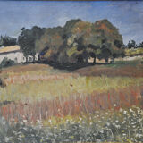 Table oil on landscape canvas