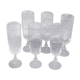 6 chiseled champagne flutes made of transparent glass