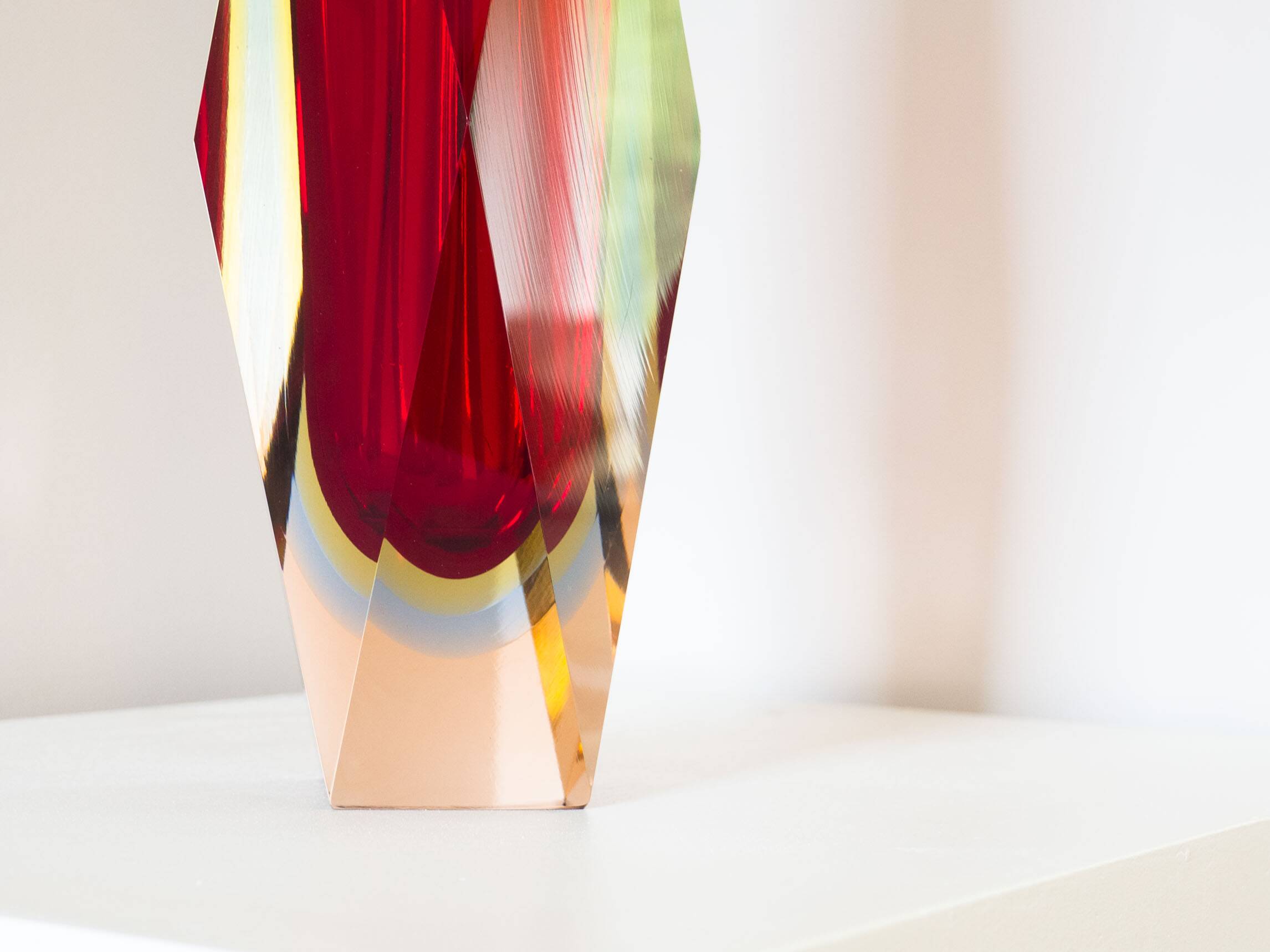 Murano 'Sommerso' large facet cut glass vase