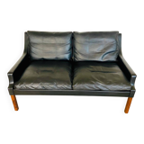 Canapé 2 personnes G. Thams vintage rétro danois du milieu du siècle en cuir noir