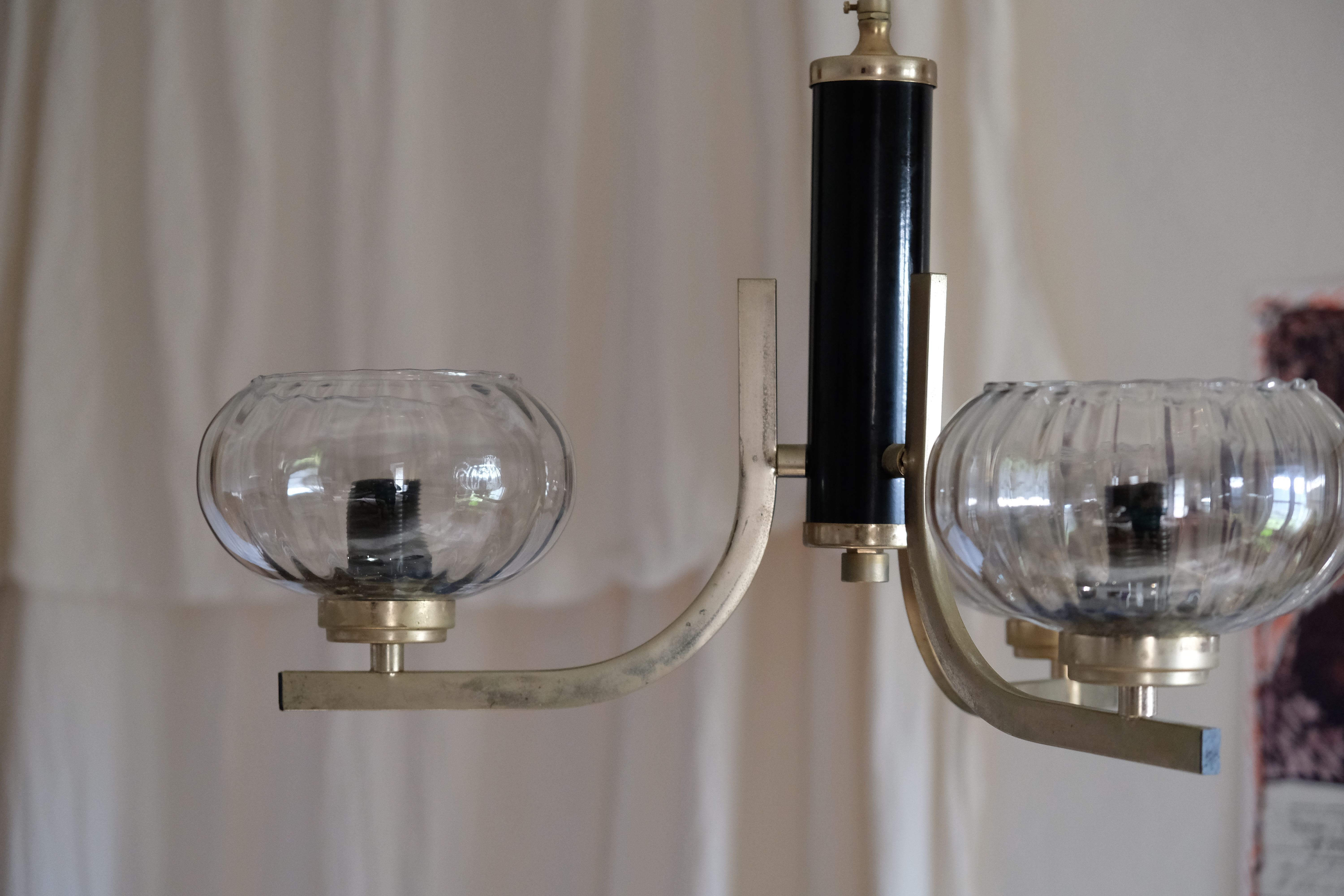 Smoky glass, brass and steel ceiling light
