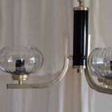 Lustre plafonnier en verre fumé laiton et acier années 50