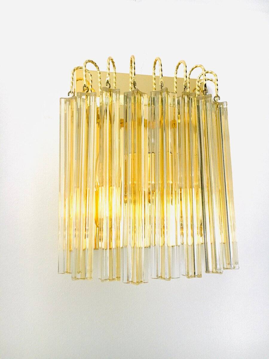 Hollywood Regency Style Glass & Brass Wall Lamp from Massive, Italy, 1980s