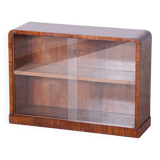 Small Restored Art Deco Display Bookcase, Walnut and Glass, Czech, 1930s
