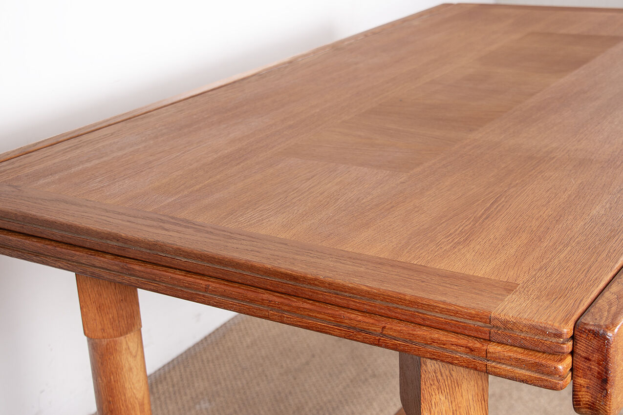 Large extendable dining table, 320 cm, in oak, Guillerme and Chambron.