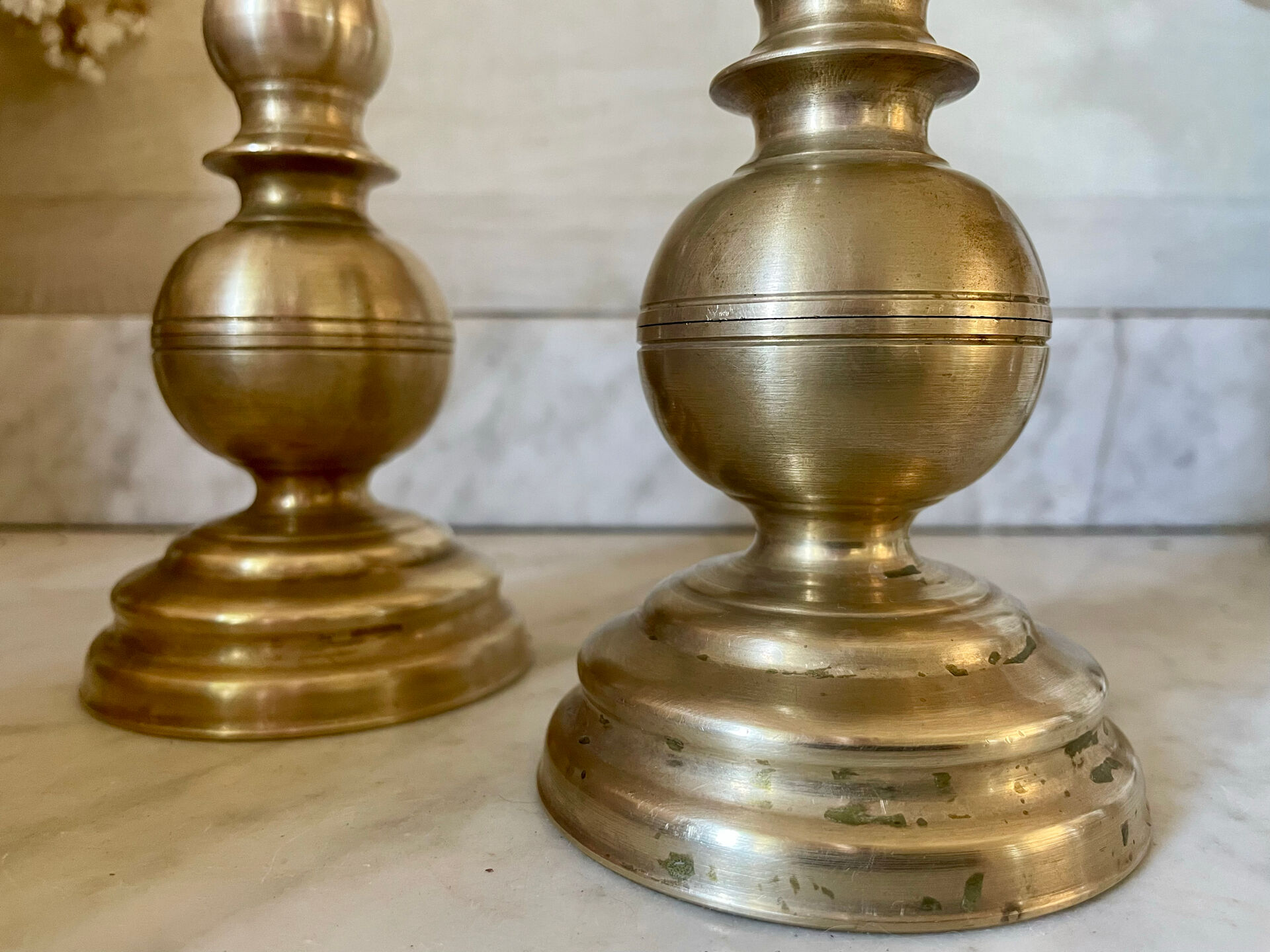 Pair of solid brass candlesticks from the 19th century.