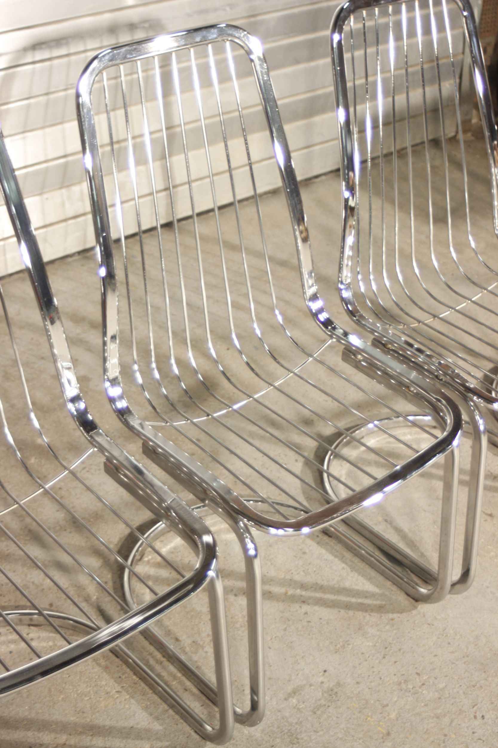 Lot de 4 chaises de salle à manger en tige d'acier chromé par Gastone Rinaldi, Italie 1970s