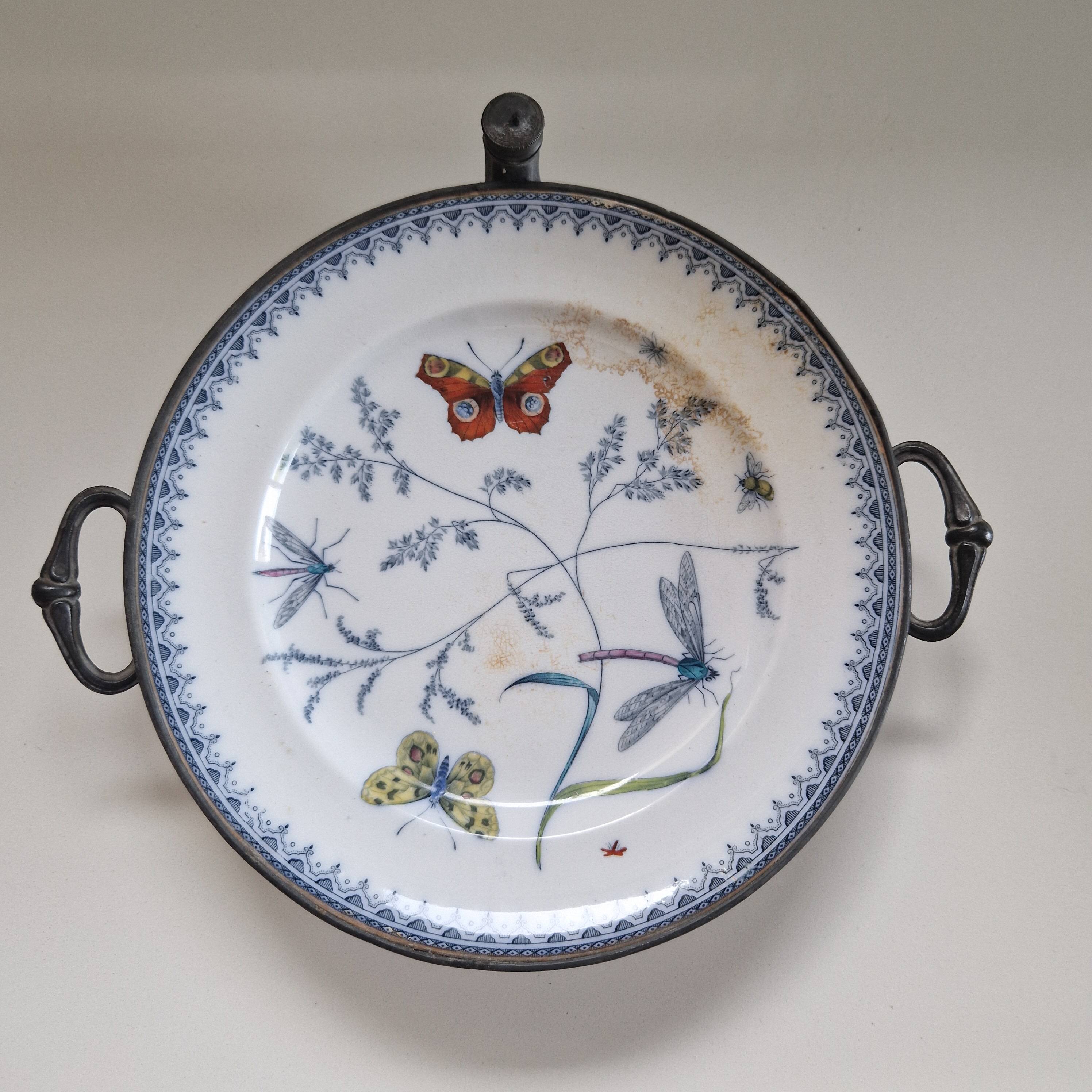 Antique ceramic and metal hot plate p and b pinder and bourne