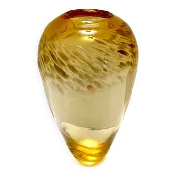 Vase en verre de Murano couleur paille attribué à Fratelli Toso avec aventurine