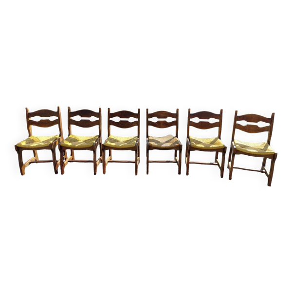chaises vintage en chêne GUILLERME & CHAMBRON