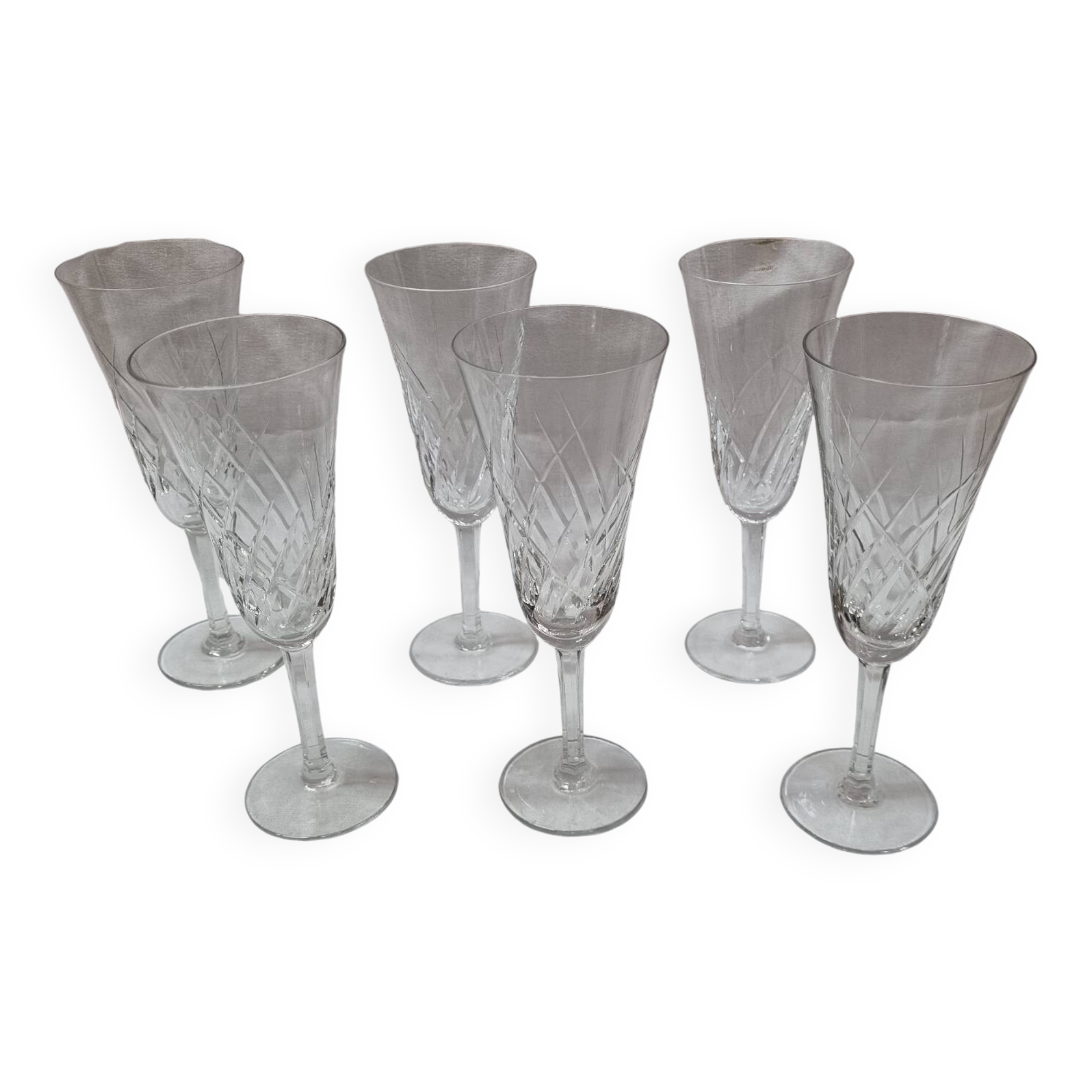 6 Bayer crystal stemmed glasses, 1970