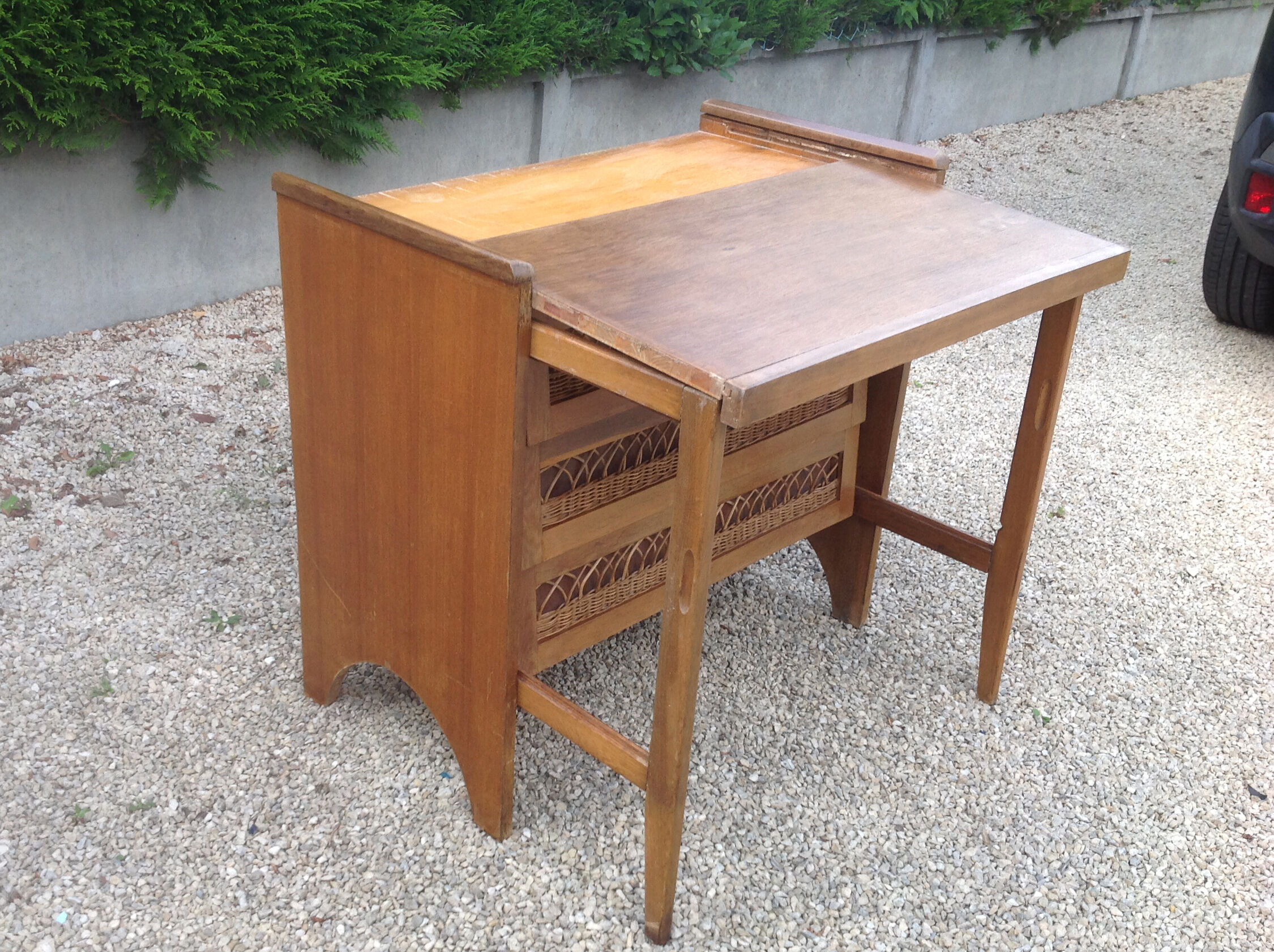 Vintage oak and rattan chest of drawers