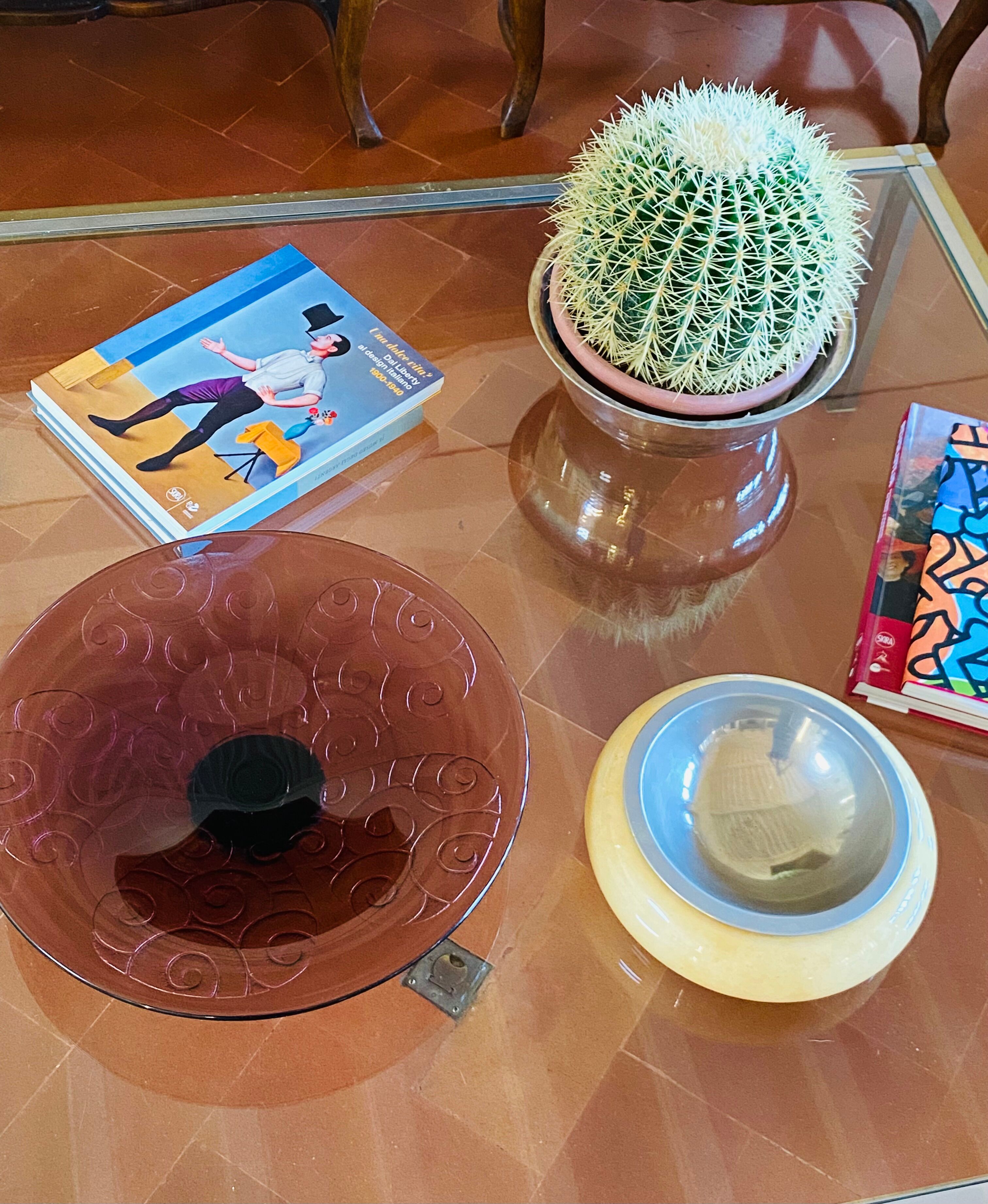 Art deco violet glass centerpiece, Le Verre Francais, Charles Schneider, France, 1930s