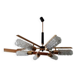 Arlus vintage brass and glass chandelier 6 lights