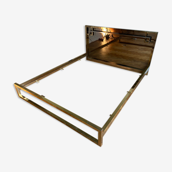 Belgo Chrom bed in gold metal and bronze mirrored headboard, 1970