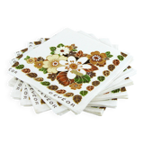 6 cotton napkins - brown and green floral pattern - Gévéor France - vintage 70s