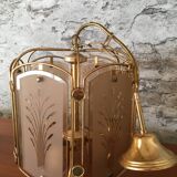 Art Deco pendant light in brass and chiseled polished glass