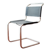 Chaise cantilever vintage S33 d’après Mart Stam, cuir noir et acier ch
