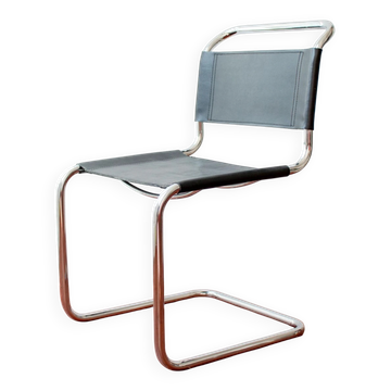 Vintage cantilever chair S33 after Mart Stam, black leather and steel.