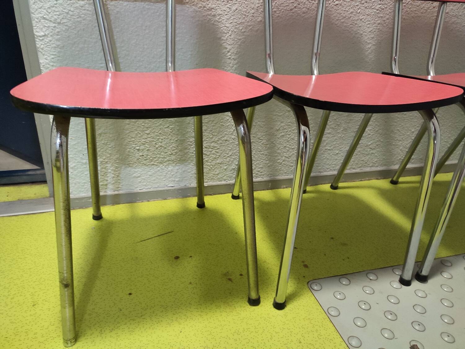 4 vintage red formica chairs